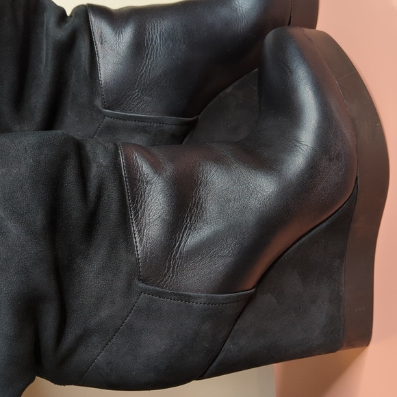 Vince Suede Nubuck Wedge Knee High Mob Wife Boots Made in Italy Black 9 US 40 EU - Picture 5 of 16